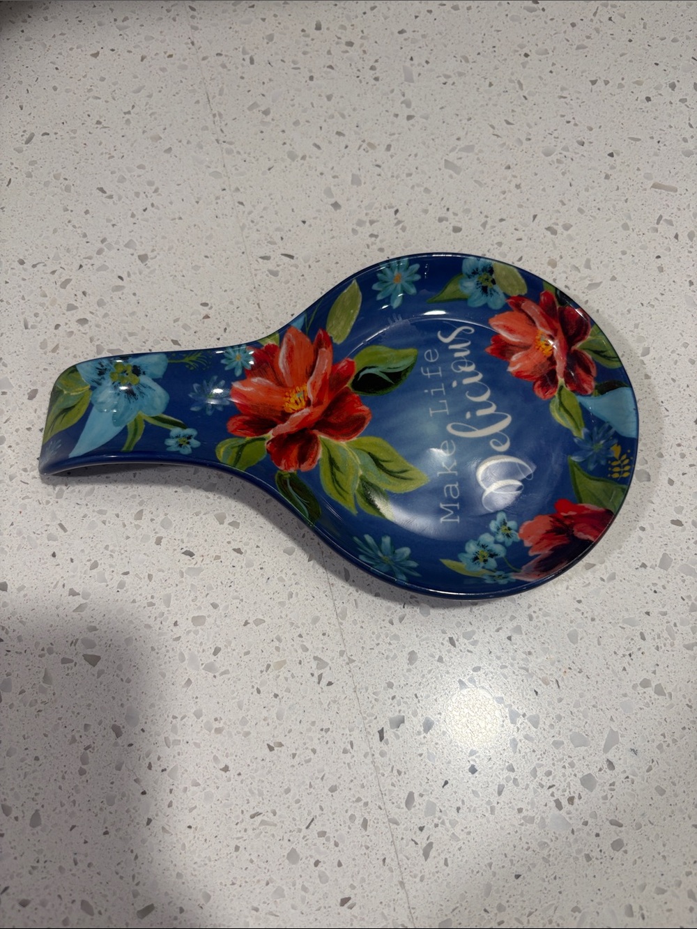 Make Life Delicious Blue Floral Spoon Rest